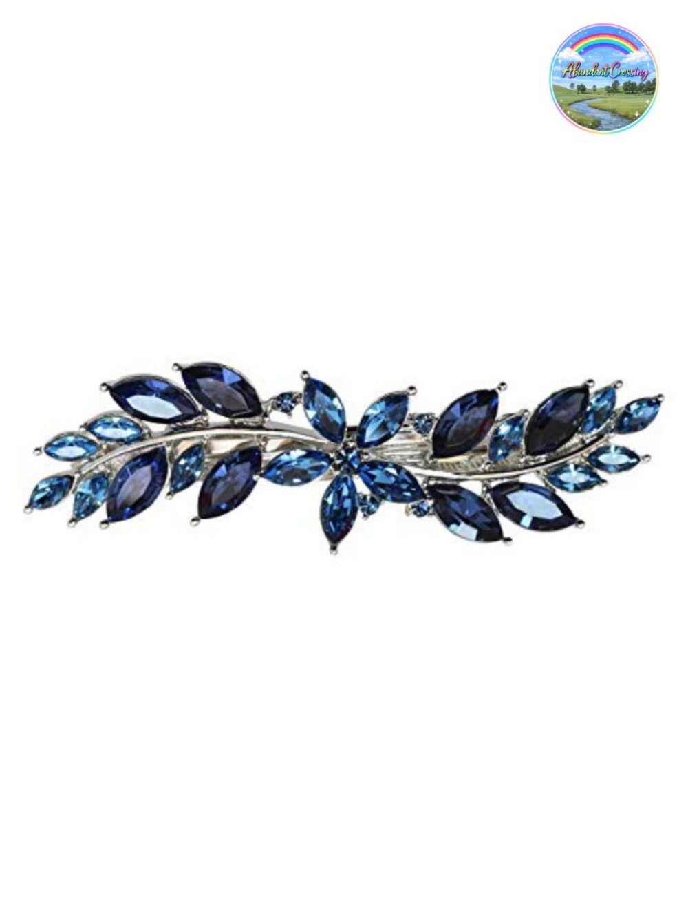 Faship Floral Rhinestone Hair Barrette Clip 2.75 Inch Silvertone